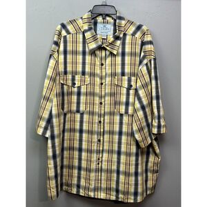 Raider Jean Company Shirt Mens 4XL Yellow Gray Plaid Short Sleeve Button Front